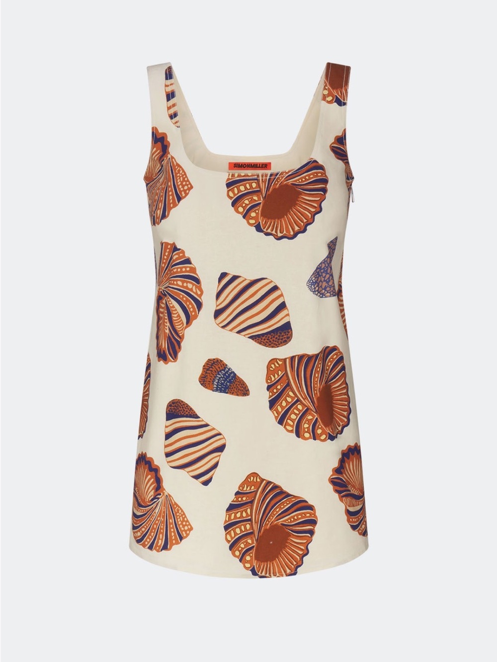 Simon Miller Cream Mini Skirt dress with Orange and Navy Shell Print